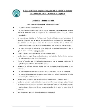 Gujarat Power Engineering and Research Institute, Mehsana Notified Recruitment for 21 Posts 2014