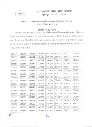 Uttarakhand PCS (Main) Exam 2010: Revised Result