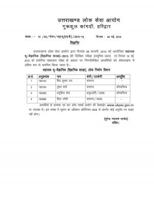 UKPSC Declared Result of Assistant Geologist Exam 2013