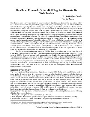 PIJM-January-February 2009-Article1,Gandhian Economic Order-Building An Alternate to the Globalisation