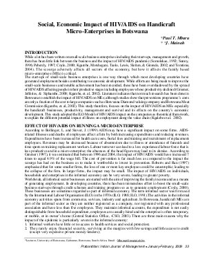 PIJM-Jan-Feb09-Article6,Social Economic Impacts of HIV/AIDS on Handicraft Micro Enterprises in Botswana