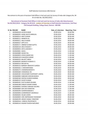 SSC-SR Chennai Released Interview Schedule for Assistant Field Officer Post