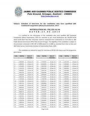 KAS Main (Interview) Exam 2013: Interview Schedule