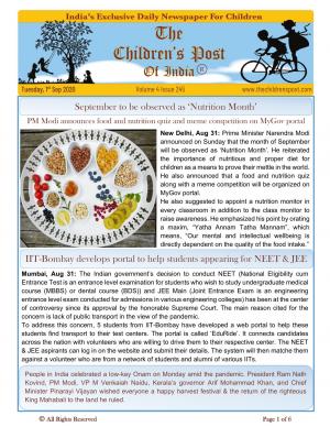 The Children's Post, 1st Sep, 2020