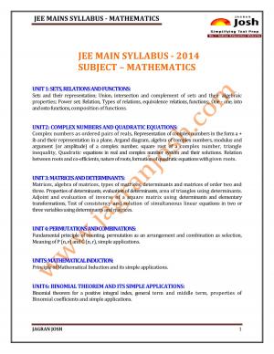 JEE Main Syllabus Mathematics