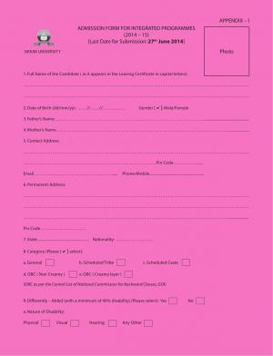 Sikkim University Notified for Admission 2014-15 (Application Form)