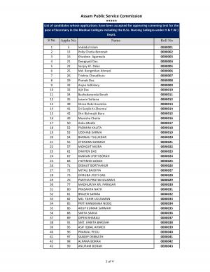 Assam Public Service Commision AnnounceD  the List for the Screening Test for Secretary 2014 (1)