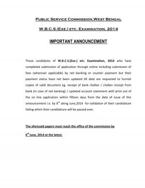 W.B.C.S. (Exe.) Examination, 2014: Notice