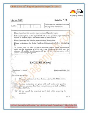 CBSE Class 12th English Question Paper 2014 Set-1