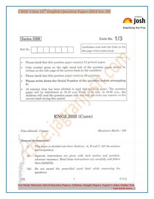 CBSE Class 12th English Question Paper 2014 Set-3