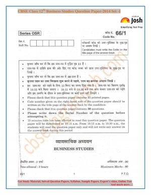 CBSE Class 12th Business Studies Question Paper 2014 Set-I