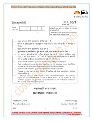 CBSE Class 12th Business Studies Question Paper 2014 Set-III