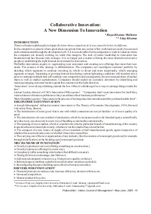 PIJM-May-June09-Article4-Collaborative Innovation: A New Dimension To Innovation