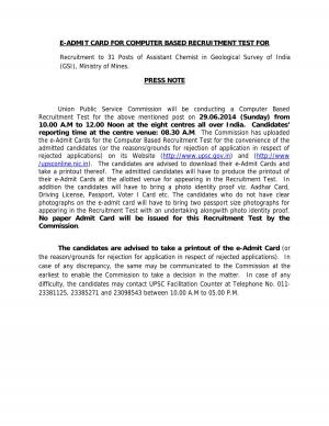 UPSC Issued Exam Time-Table for Posts of Assistant Chemist