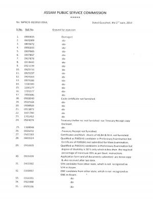 APSC Announced Rejected list of Candidates for C.C. (Main) Examination-2013