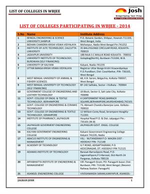 List of Colleges in WBJEE