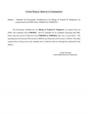 UPSC Issued Interview Schedule for Hiring of Trained IT Manpower