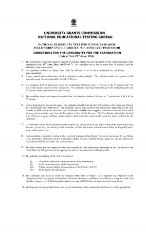 Directions for the candidates for the examination June 2014