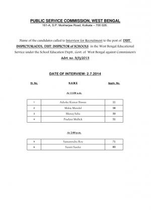 WBPSC Announced Interview List for Dist. Inspector/Addl. Dist. Inspector Posts 2014 (2)