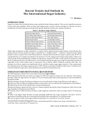 IJM-February2011-Article2-Recent Trends And Outlook In The International Sugar Industry