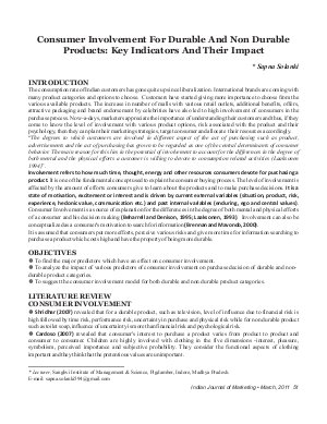 IJM-March11-Article6-Consumer Involvement For Durable And Non Durable Products : Key Indicators And Their Impact