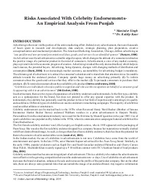 IJM-May11-Article2-Risks Associated With Celebrity Endorsements - An Empirical Analysis From Punjab