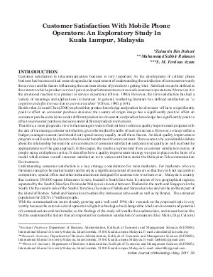IJM-May11-Article5-Customer Satisfaction With Mobile Phone Operators : An Exploratory Study In Kuala Lumpur, Malaysia