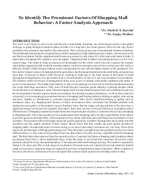 IJM-May11-Article7-To Identify The Prominent Factors Of Shopping Mall Behaviour : A Factor Analysis Approach