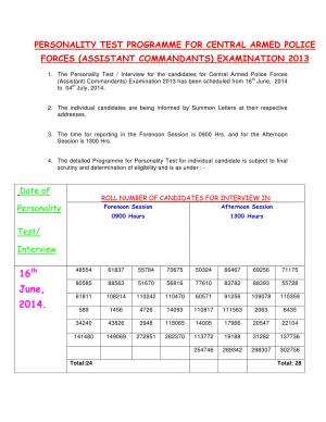 UPSC Central Armed Police Forces (ACs) Examination 2013: Interview Schedule