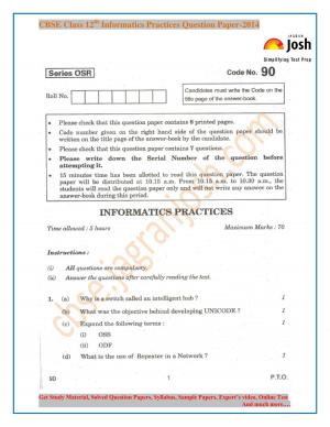CBSE Class 12th Informatics Practices Question Paper 2014