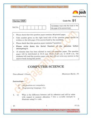 CBSE Class 12th Computer Science Question Paper 2014
