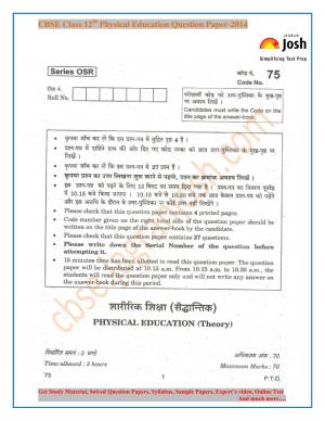 CBSE Class 12th Physical Education Question Paper 2014