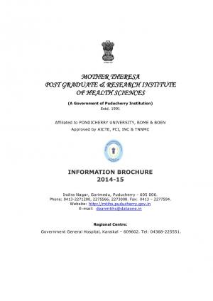 Mother Theresa Post Graduate & Research Institute of Health Sciences Admission Notification 2014