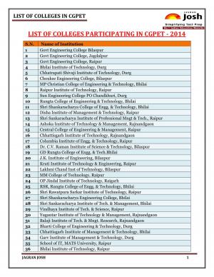 List of Colleges in CGPET