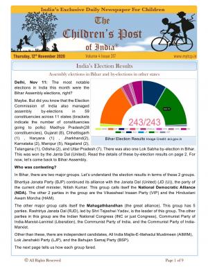 Bihar Assembly and 60 by-election results: 12th November 2020 