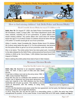 Myanmar Election Results and Delhi Police on a roll: 19th November 2020 