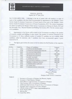 Manipur PSC Declared Result for Assistant Conservator Post