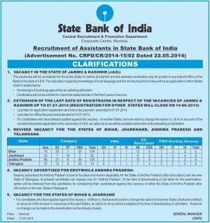 SBI Clerk Exam 2014: Clarification Notice