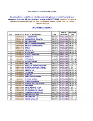 SSC SR Chennai Announced Interview Schedule for Senior Scientific Assistant Explosives Posts