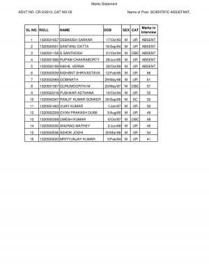 SSC (CR) Declared Result for Scientific Assistant (Quality Assurance) Mark Sheet
