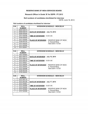 RBI Released Interview Schedule for Research Officer (Grade ‘B’) Posts