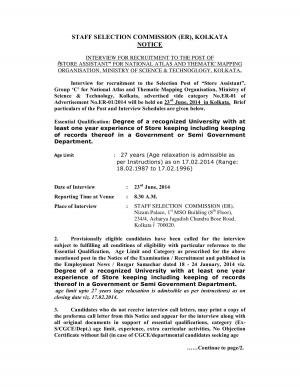 SSC (Eastern Region) Issued Interview Schedule for Store Assistant Post