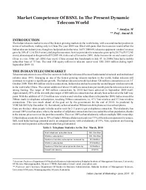 IJM-June11-Article2-Market Competence Of BSNL In The Present Dynamic Telecom World