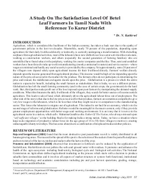 IJM-July11-Article8-A Study On Satisfaction Level Of Betel Leaf Farmers In Tamil Nadu With Reference To Karur District