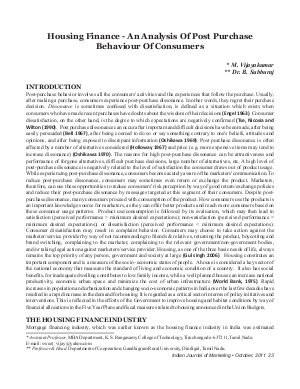 IJM-Oct11-Article3-Housing Finance - An Analysis Of Post Purchase Behaviour Of Consumers