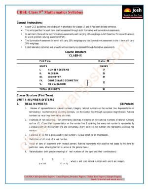 CBSE Class 9th Mathematics Syllabus 2015