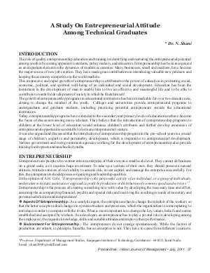 PIJM-July11-Article5-A Study On Entrepreneurial Attitude Among Technical Graduates