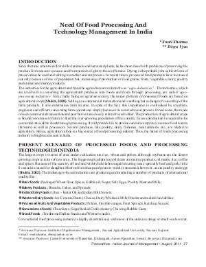 PIJM-Aug11-Article4-Need Of Food Processing And Technology Management In India
