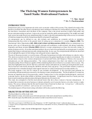 PIJM-Aug11-Article6-The Thriving Women Entrepreneurs In Tamil Nadu : Motivational Factors