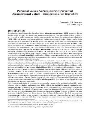 PIJM-Sep11-Article3-Personal Values as Predictors of Perceived Organizational Values â€“  Implications for Recruiters